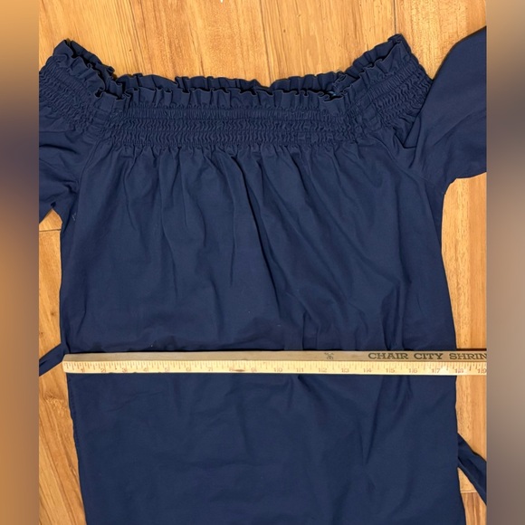 Banana Republic, Off-Shoulder Navy Cotton Midi Dress with Tie Belt, Size S - Picture 9 of 13